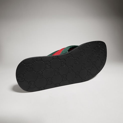 Men's thong sandal with Interlocking G - green and red nylon