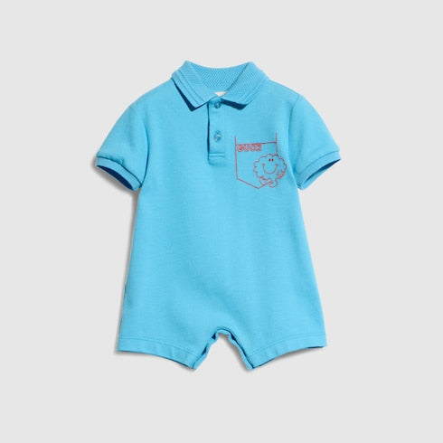 Baby cotton one-piece with embroidery - light blue