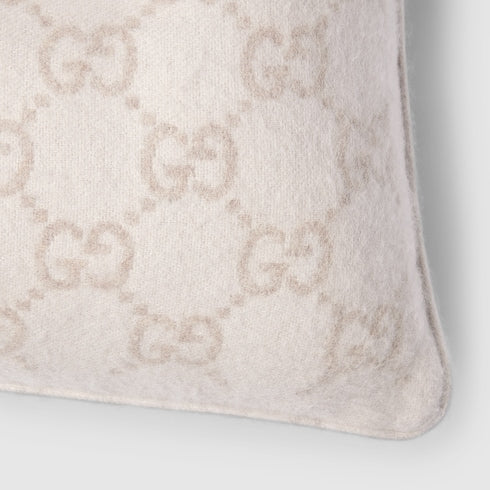 GG wool cashmere jacquard cushion - white and brown