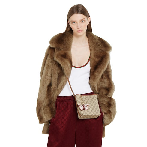 GG Emblem nano bucket bag - beige and dark brown fabric