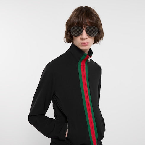 Stretch nylon zip jacket with Web - black