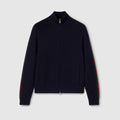 Woven stitch knit wool zip jacket - dark blue