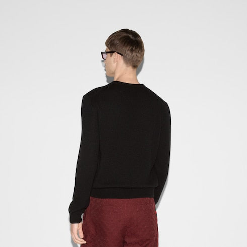 Cashmere sweater with Web intarsia - black