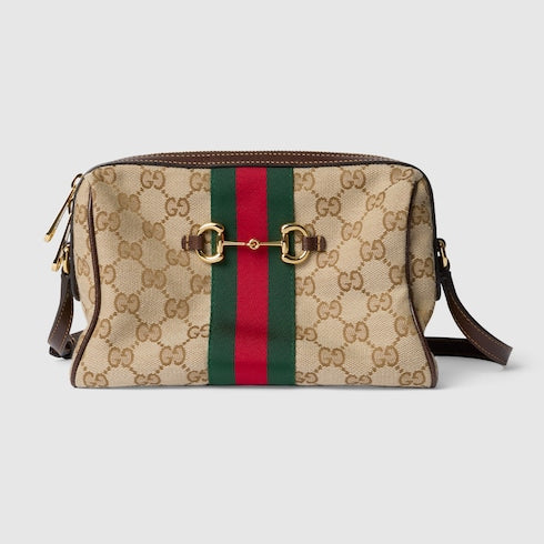 Gucci Horsebit Web small camera bag - sand and brown GG canvas