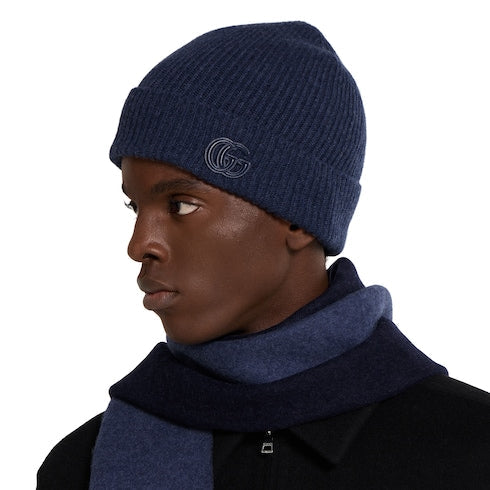Cashmere hat with patch - dark blue