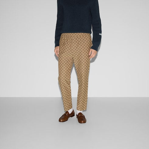 GG canvas jogging pant - camel and ebony