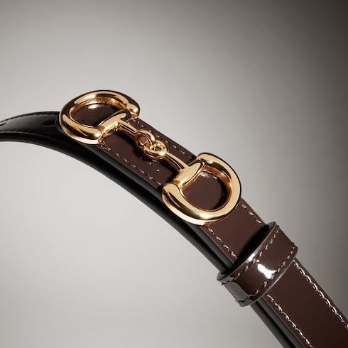 Thin belt with Horsebit buckle - dark brown leather