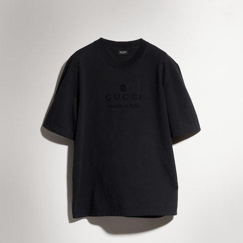 Cotton jersey T-shirt with print - black
