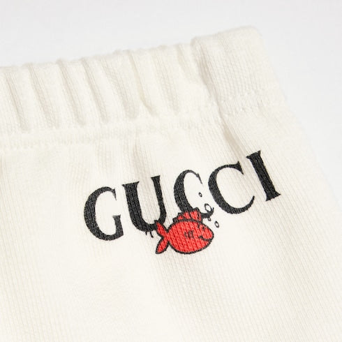 Baby cotton jersey shorts with print - white