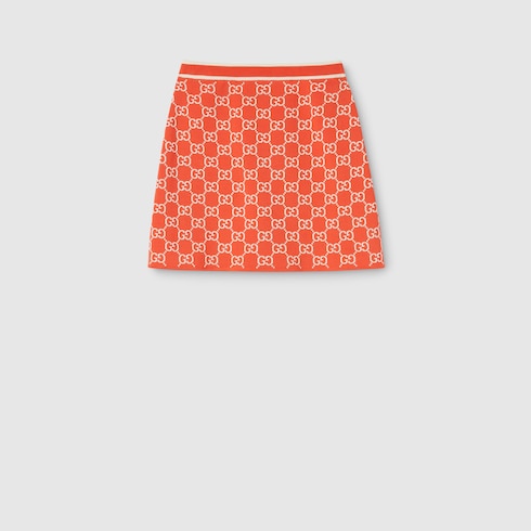 GG fine cotton jacquard skirt - orange and ivory