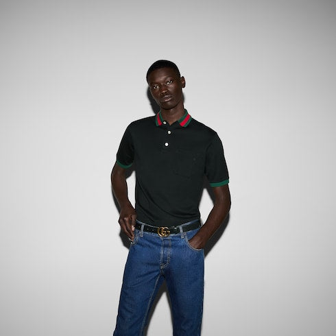 Cotton piquet polo with Web collar - navy