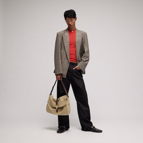 Jackie Flap large crossbody bag - sand and brown GG canvas