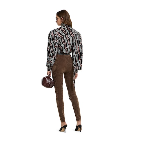 Printed silk twill shirt - grey and brown