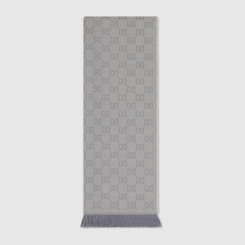 GG wool scarf - light blue and grey