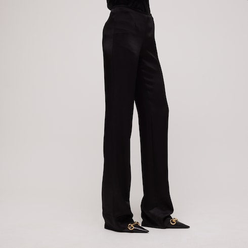 Crêpe satin pants - black