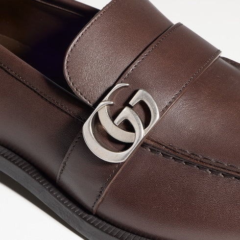 Men's loafer with Double G - dark brown brushed leather