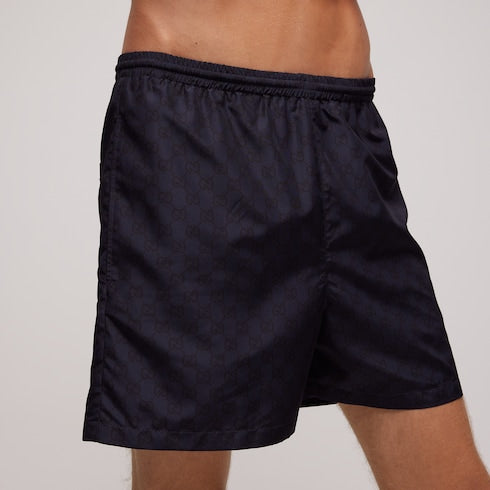 Printed polyester poplin swim shorts - dark blue