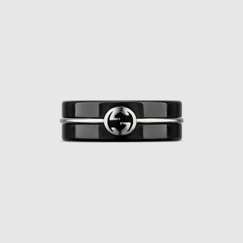 Gucci Interlocking corundum ring - black corundum