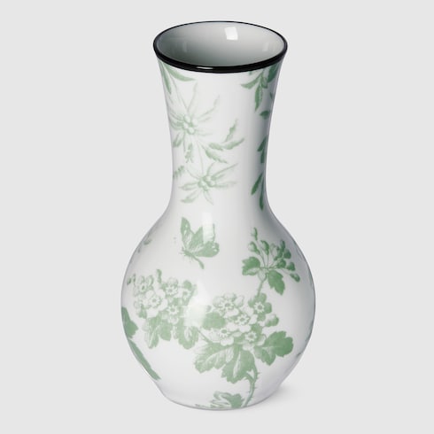 Herbarium print vase - white and green porcelain