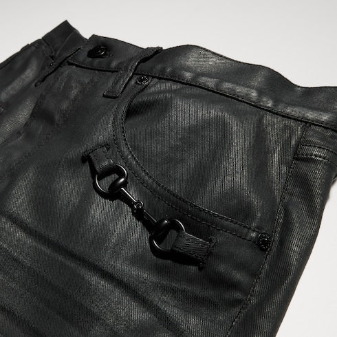 Flared coated cotton twill denim pants - black