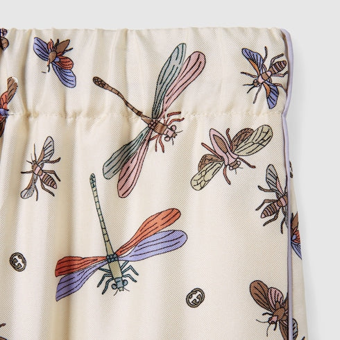 Printed silk twill pants - white