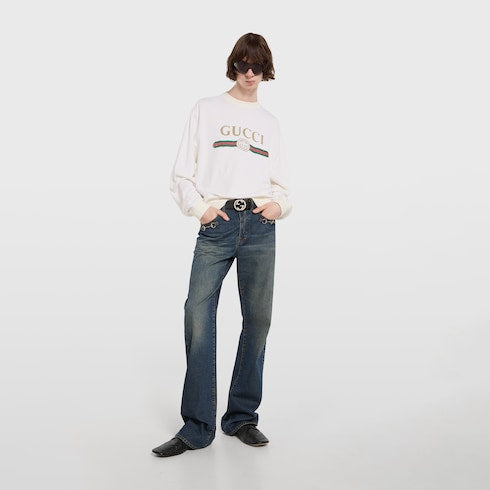 Cashmere blend sweatshirt with print - white