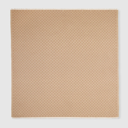 Printed GG cotton wool lamé shawl - beige