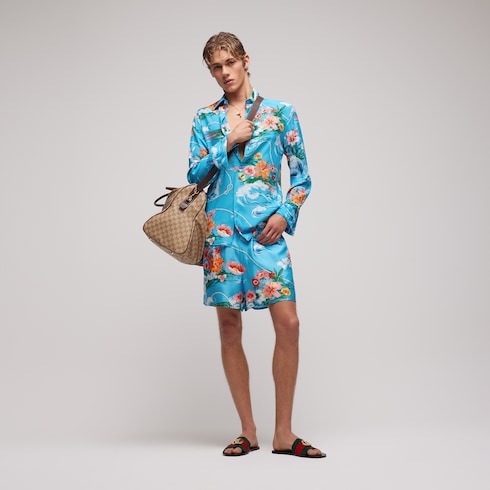 Printed silk twill shorts - multicolor