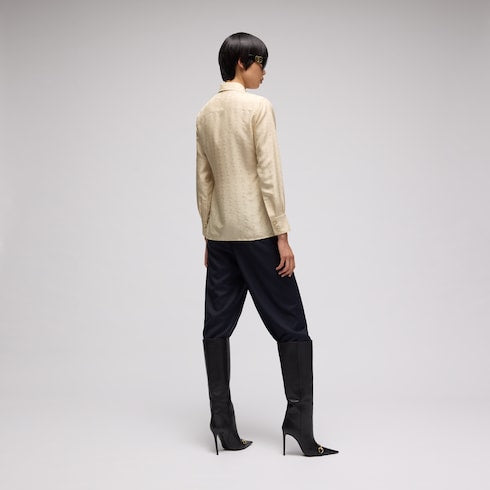 Gucci crest silk habotai jacquard shirt - light beige