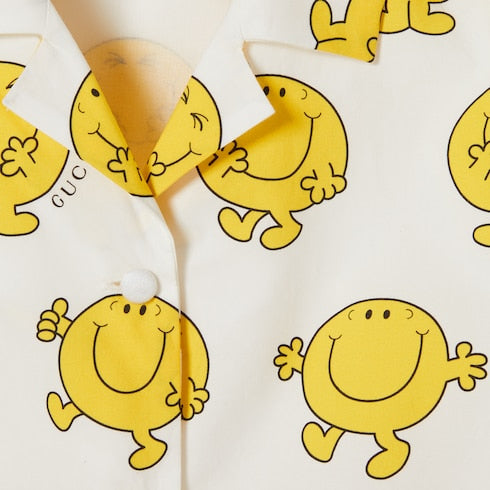 Children's printed cotton dress - white and yellow