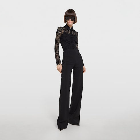 GG flower stretch lace shirt - black