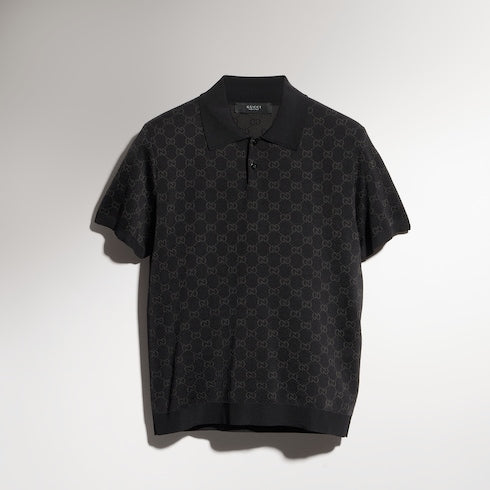 Viscose GG jacquard polo shirt - black