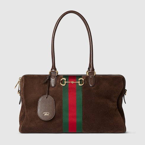 Borsetto large boston bag - dark brown suede