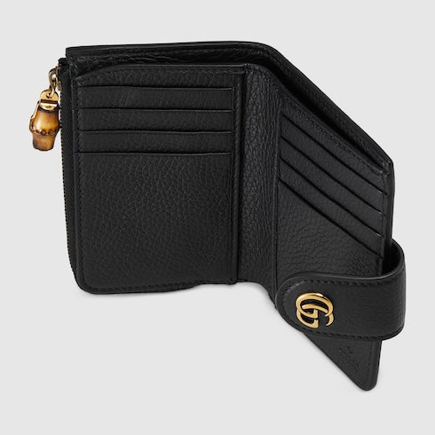 Medium Double G wallet with bamboo - black leather