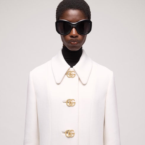 Wool natté coat with Double G button - white