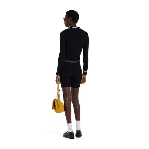 Ribbed zip jacket with intarsia - black