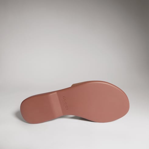 Women's slide sandal with Double G - brown leather