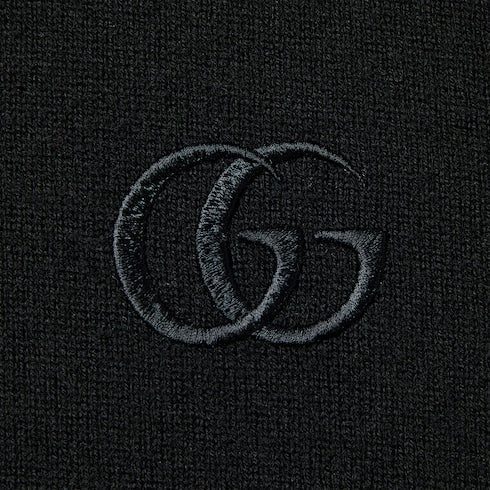 Knit wool top with embroidery - black