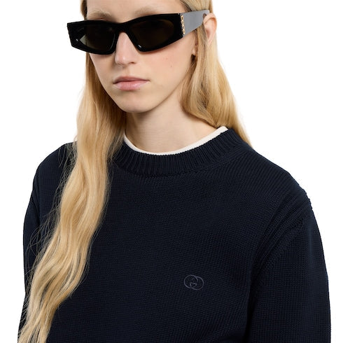 Cotton sweatshirt with embroidery - dark blue