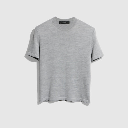 Cropped knit wool silk blend T-shirt - grey