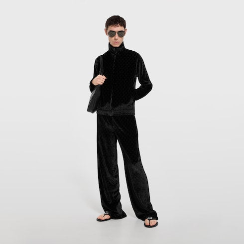 GG stretch velvet devoré zipped jacket - black