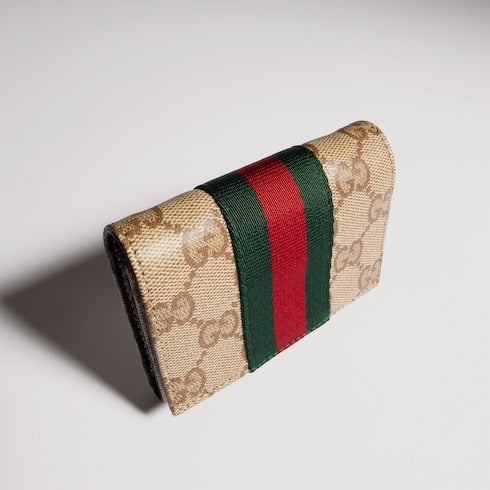 Bi-fold card case with Web - sand and brown GG canvas