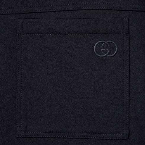 Cotton jersey jacket with embroidery - dark blue