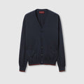 Wool knit cardigan with Web - dark blue