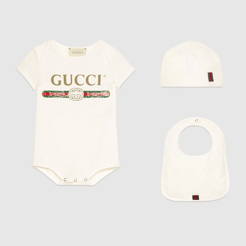 White Cotton Baby Gucci Logo Gift Set - White Cotton