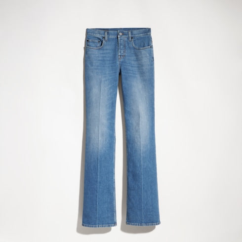 Flared stretch cotton denim pants - blue