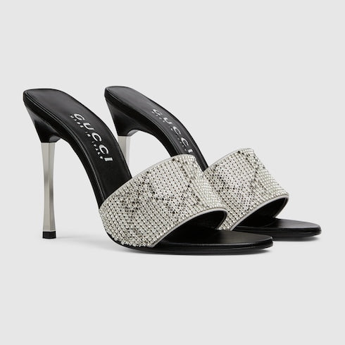 Women's crystal Bombshell slide sandal - grey GG crystal