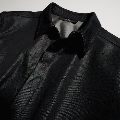 Cotton silk shirt with embroidery - black