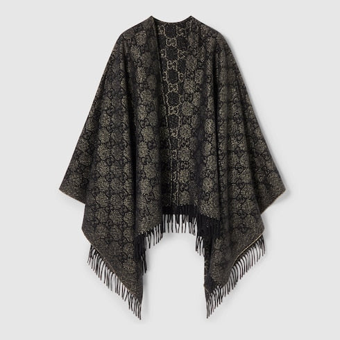 GG cashmere lamé cape - black and grey