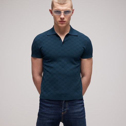 Technical GG jacquard fabric polo shirt - dark blue